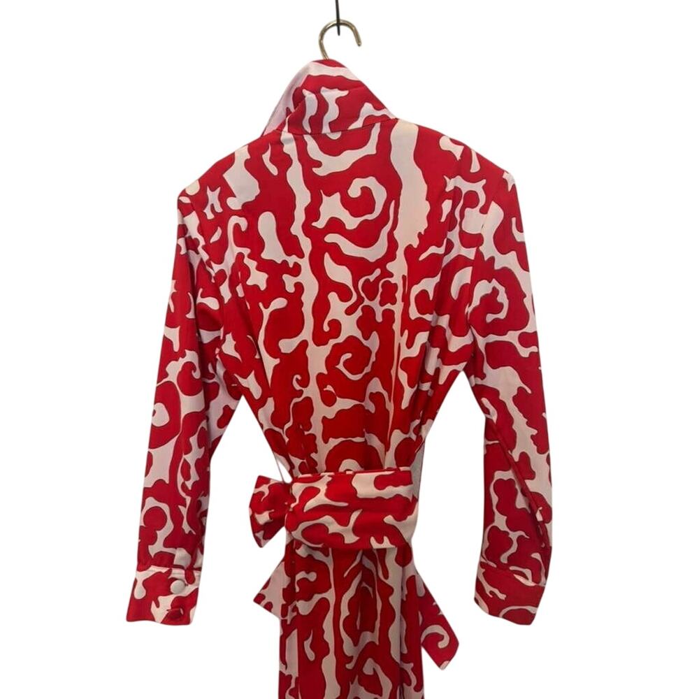 Vintage 60s Lanvin Paris New York Shirt Dress 16 Red Geometric Tie Waist MOD - Picture 16 of 16